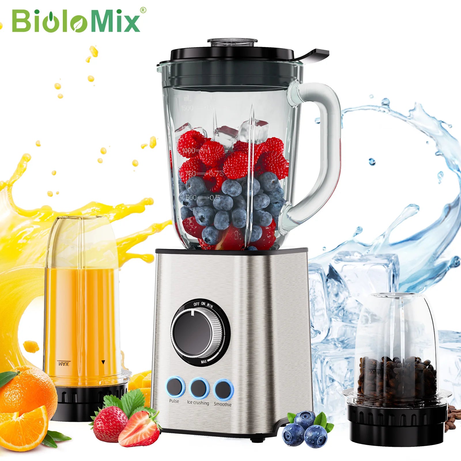 Batidora de vaso 3 en 1 de 1300W para smoothies