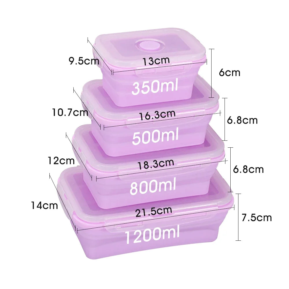 Set de Fiambreras de Silicona Plegables (4 uds) — Ahorra Espacio