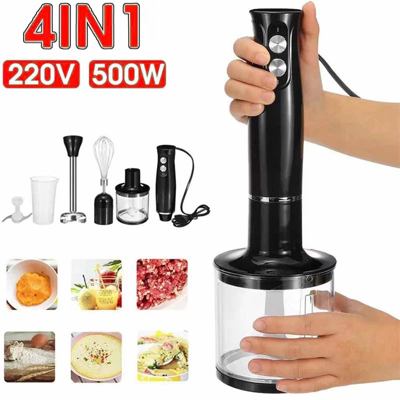 Batidora de mano 4 en 1 de 500W con accesorios