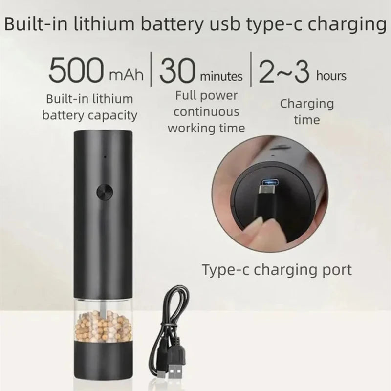 Molinillo Eléctrico de Sal y Pimienta — Molido Ajustable con un Botón