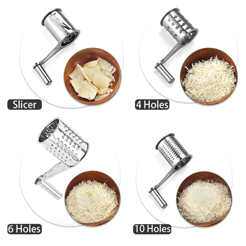 Rallador Rotatorio de Queso — Tambores Intercambiables de Acero