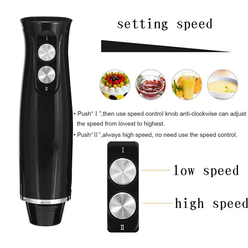 Batidora de Mano 4 en 1 500W — Tritura, Pica, Bate y Monta