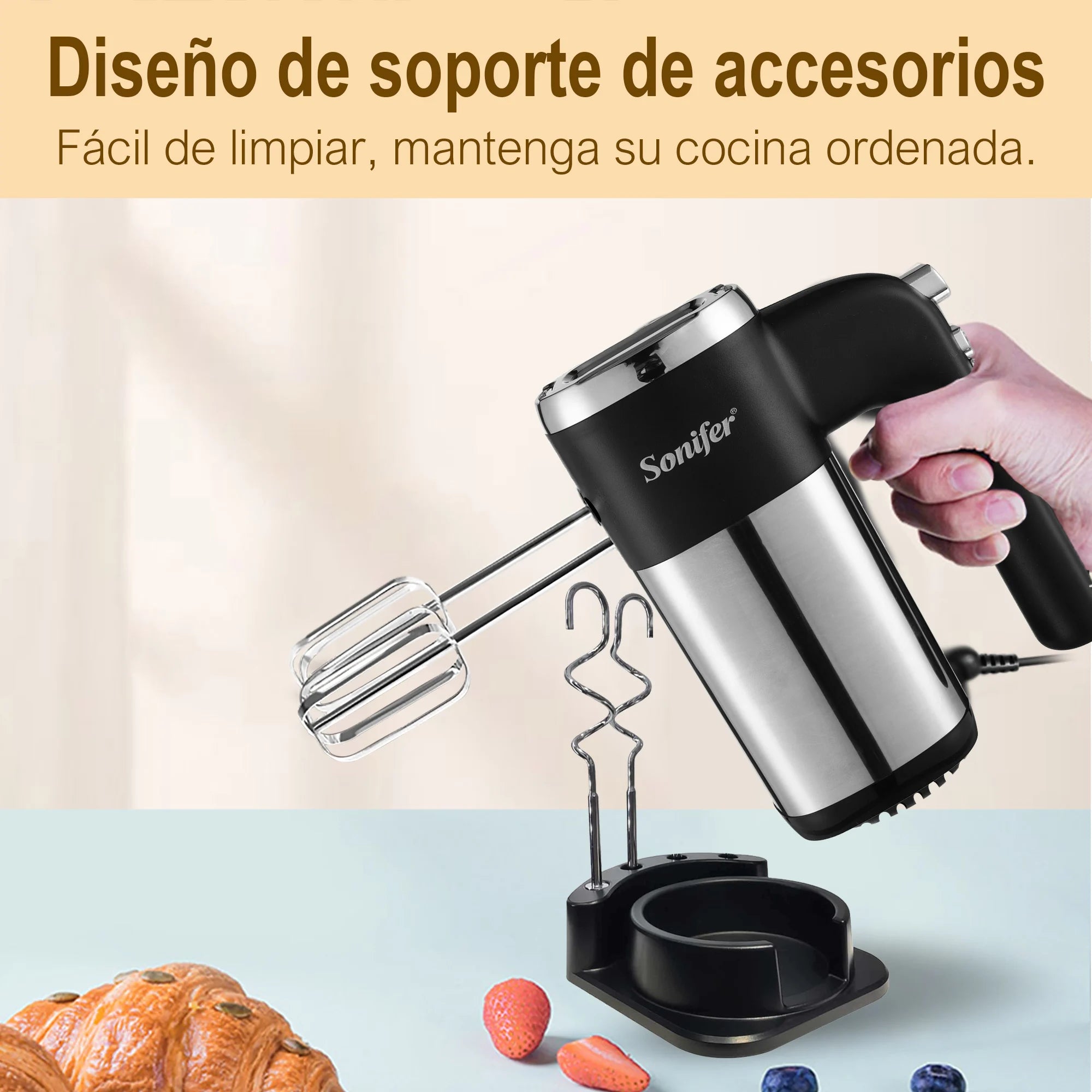 Batidora de Varillas Eléctrica con Ganchos para Masa