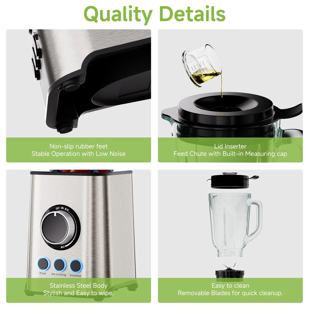 Batidora de Vaso 3 en 1 1300W — Smoothies, Hielo y Picado